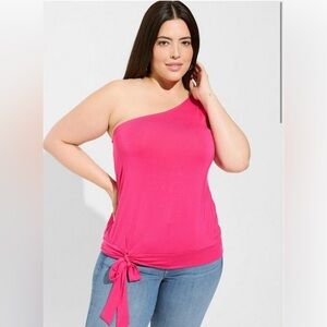 NWT super soft one‎ shoulder tie front cropped top